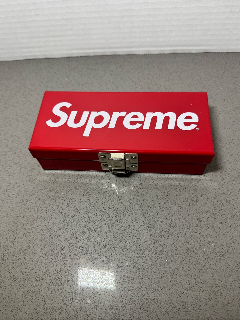 Supreme Red Metal Logo Box with Silver Latch